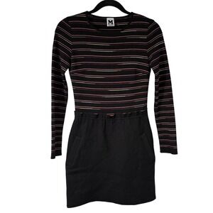 M Missoni Black Pink Striped Bodice Knit Dress Long Sleeve US 0 or XS Womens